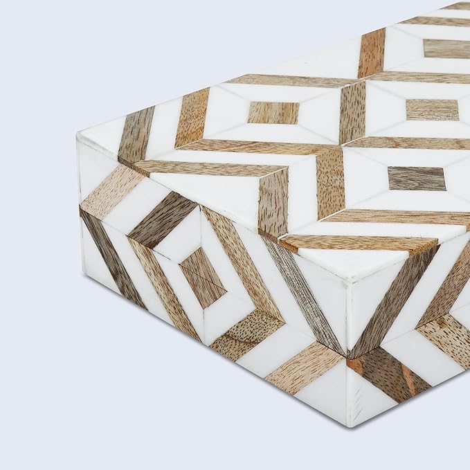 Handicrafts Home Handmade Decorative Storage Box with Lid - Jewelry Organizer, Keepsake Holder & Gift Box, Decor, Marquet Array Pattern Made with Resin Inlay & Wood,cajas organizadoras –5X7X1.5 In