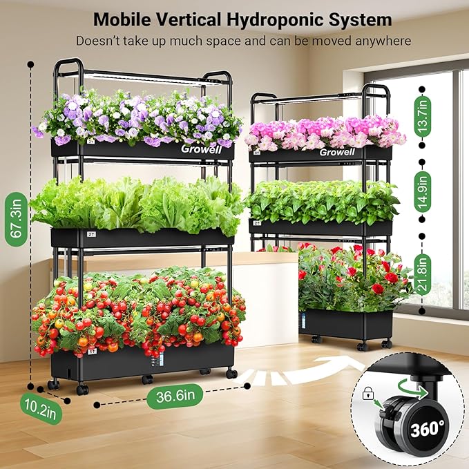 Large Hydroponics Growing System Kit, 90 Pods Vertical Hydroponic Garden with 2 Light Modes Grow Light, Auto Circulating Water System, 40L Indoor Gardening System for Herb Vegetable Fruit
