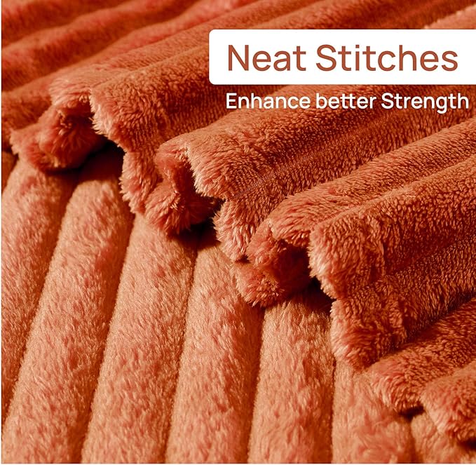 Geniospin Fleece Throw Blanket, Flannel Extra Soft Lightweight Blanket with Strip, Plush Fuzzy Cozy Blankets and Throws for Couch, Bed, Warm and Breathable(Terracotta, 60"x80")