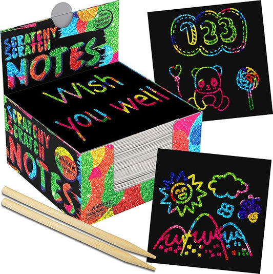 PURPLE LADYBUG Rainbow Holographic Scratch Art Mini Notes - 150 Sheets with Wooden Stylus, Classroom Must Have, Back to School Gift, School Essentials, Teen Girl Gifts