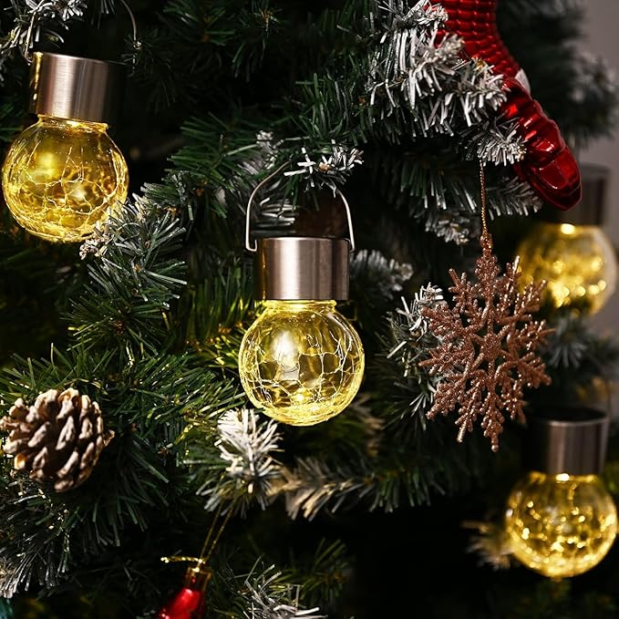 GIGALUMI Solar Lights Outdoor Waterproof ,12 Pack Solar Hanging Lights Garden Decor,Gifts for Women Mom Grandma,Solar Outdoor Lights Lantern Cracked Glass for Yard, Fence, Tree(Warm White)