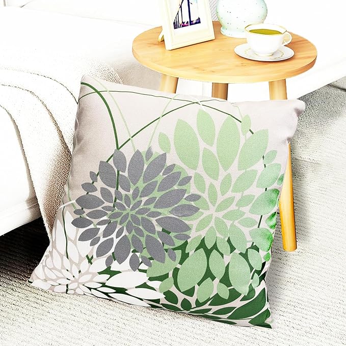 Sage Green Decorative Throw Pillow Covers 18x18 Inch Pillow Covers for Couch Living Room Bedroom Outdoor.Modern Sofa Throw Pillow Cover.Farmhouse Geometric Floral Linen Square Pillow Case.Set of 2