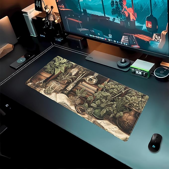 Retro Olive Green Plant XL Large Extended Gaming Mouse Pad Cool Plants Lovers Desk Mat with Stitched Edges, Non-Slip Rubber Base Mousepad, Laptop Computer Keyboard and Mouse Mat 31.5x11.8 in
