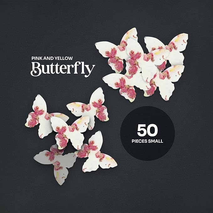 50 pcs Small Seed Paper – Pink and Yellow Plantable Wildflower Butterflies for Bridal Shower, Wedding Gift, Birthday, Mother's Day & Other Milestone Celebrations