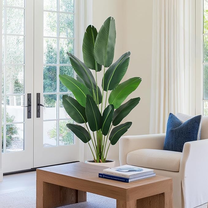 Artificial Bird of Paradise Plant 6 Ft Tall Fake Banana Leaf Plant for Indoors and Outdoors,Faux Palm Tree with Plastic Pot for Office and Home Decor,L1802PCS