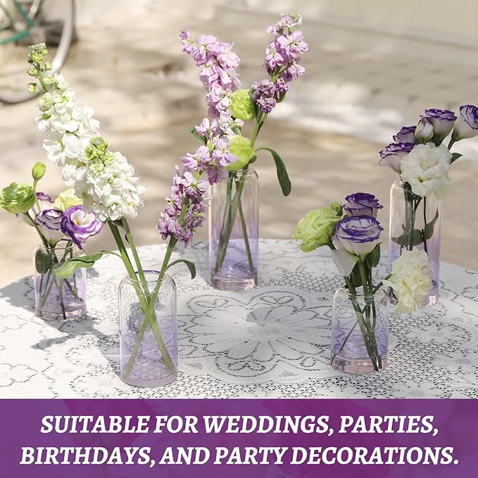 12Pcs Purple Vase Glass Bud Vases Set, Small Vases for Flowers, Modern Cylinder Flower Vases for Wedding Centerpiece, Living Room Decorative, Home Decor (Purple)