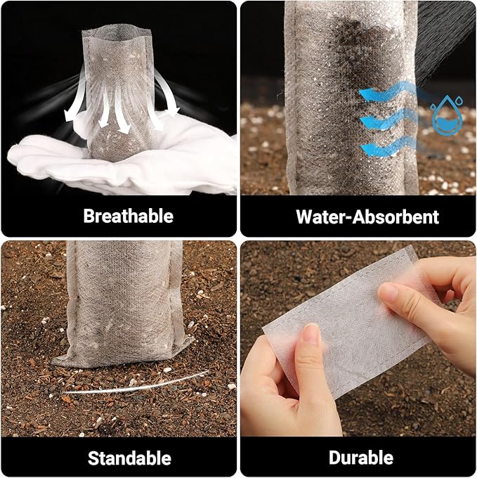 Seed Starter Bags Small, 200PCS 3x4 inch Non-Woven Nursery Plant Grow Bags, Fabric Seedling Bags Pots Pouch for Plants Seeding Clones Home Garden Supply