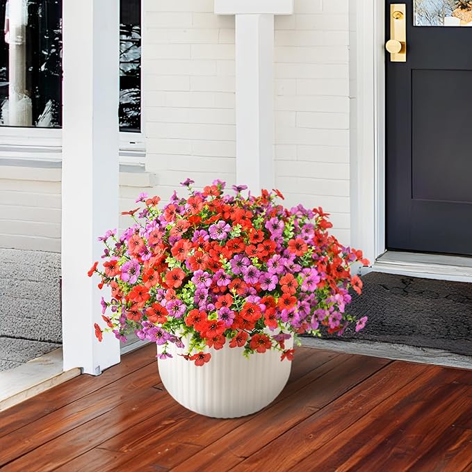 Artificial Flowers Faux Plants Outdoor Fake Flowers Spring Decor,12 Bundles Realistic Plastic Plant Colorful Daisy UV Resistant for Porch Patio Home Yard Garden Window Box Pot Planters