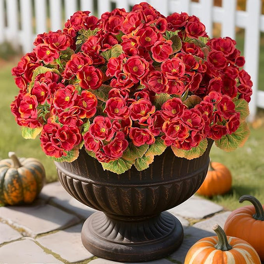 Fake Fall Flowers Artificial for Outdoors Decoration, 6 Bundles Faux Geranium Silk Flower Outside UV Resistant No Fade Artificial Floral for Home Garden Balcony Indoor Table Centerpieces Decor