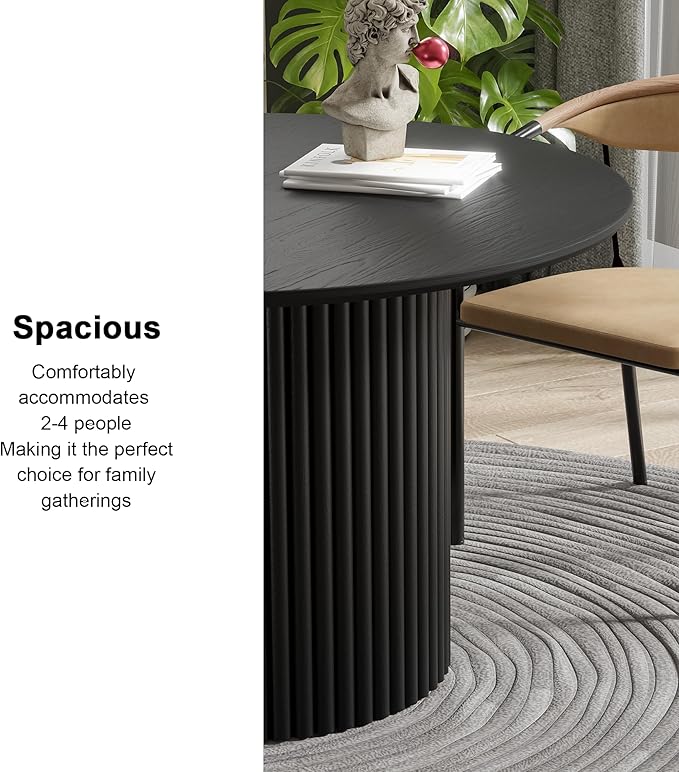 Casaphoria 46" Round Dining Table, Modern Kitchen Table for 4-6, Farmhouse Style with Undercut Edge Top & Concave Cylinder Legs, Easy Assembly for Living Room, Kitchen, Bar, Black