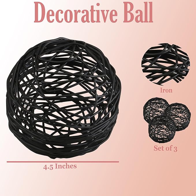 Alpha Living Home Metal Decorative Sphere Set of 3 for Home Decor Modern Decorative Balls for Living Room, Bedroom, Kitchen, Bathroom, Office - Table Decorative Orbs for Centerpiece (Black)