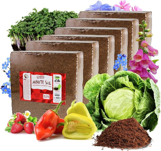 Minute Soil Bulk Coconut Coir Block 6-Pack – OMRI Listed for Organic Use – 72 lb Compressed Soil Expands with Water – Organic Grow Medium for Gardens & Farms
