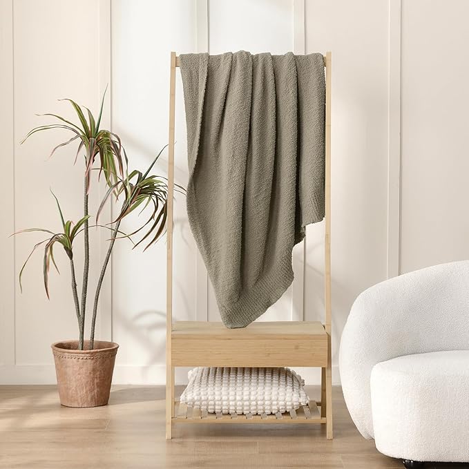 JOOJA Taupe Knit Throw Blanket Knitted Boucle Blankets Decorative Soft Fuzzy Throw Bed Blanket for Women Couch 50x60 Inches Taupe