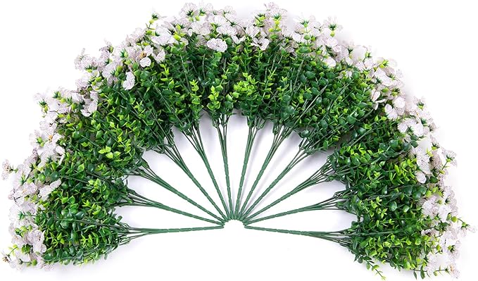 Artificial Fake Plants Flowers for Outdoor Outside Spring Summer Decoration, 12 Bundles Faux Silk White Daisy UV Resistant Realistic for Porch Patio Home Window Box Yard Garden Planter
