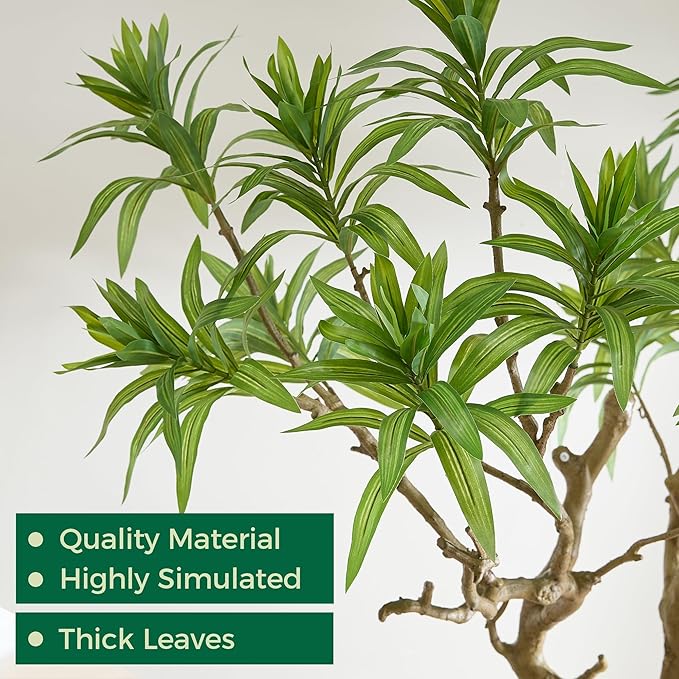 7 Feet Artificial Dracaena Reflexa, Large Faux Tree with White Pot, Tall Dracaena Tree, Fake Plants for Home & Office Decor, Realistic Wood Trunk and Lifelike Leaves