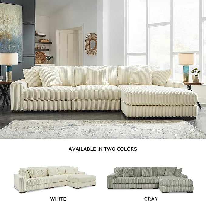 Signature Design by Ashley Lindyn Contemporary L-Shaped 3-Piece Sectional with Chaise for Living Room, White