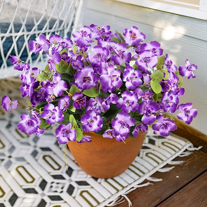 Fake Hibiscus Artificial Flowers for Outdoors Spring Summer Decoration, 6 Bundles Silk Purple Hibiscus Flowers Bouquet UV Resistant Look Real Faux Plants for Outside Planter Front Door Porch Balcony