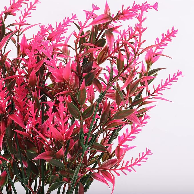 Spring Decoration, Artificial Greenery,Artificial Lavender Flowers Outdoors Fake Shrubs Greenery Plants Indoor UV Resistant Plastic Faux Bouquets for Outdoor Home Garden Porch Decoration(Pink)