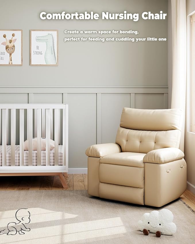 Garvee Oversized Recliner Chair Large Manual Recliner for Adults Lazy Chair PU Leather 1.5X Sponge Filling with Massage & Heat - Beige