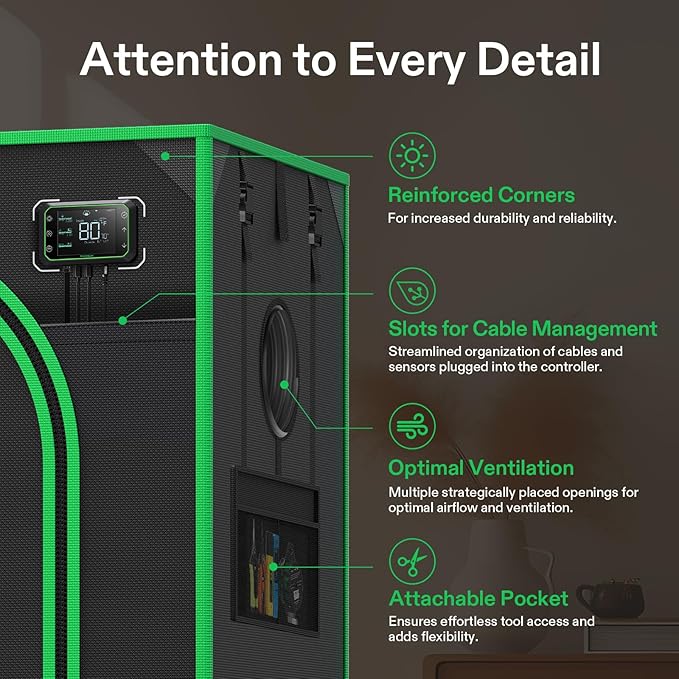 VIVOSUN P426 48"×24"×72" PRO Grow Tent, with Thick 1 inch Poles, Strengthened High Reflective Mylar Oxford Fabric, Extra Hanging Bars & High CFM Kit for Hydroponics Indoor Plant for AeroLight A200SE