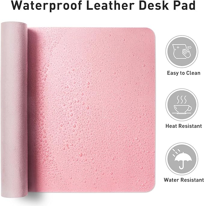 Aothia Leather Desk Pad Protector, Office Desk Mat, Large Mouse Pad, Non-Slip PU Leather Desk Blotter, Laptop Desk Pad, Waterproof Desk Writing Pad for Office and Home (48"x17", Fairy Pink)