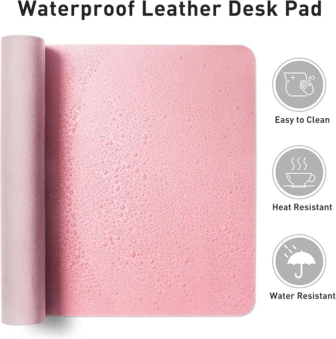 Aothia Leather Desk Pad Protector, Mouse Pad, Office Desk Mat, Non-Slip PU Leather Desk Blotter, Laptop Desk Pad, Waterproof Desk Writing Pad for Office and Home (23.6" x 13.7", Fairy Pink)