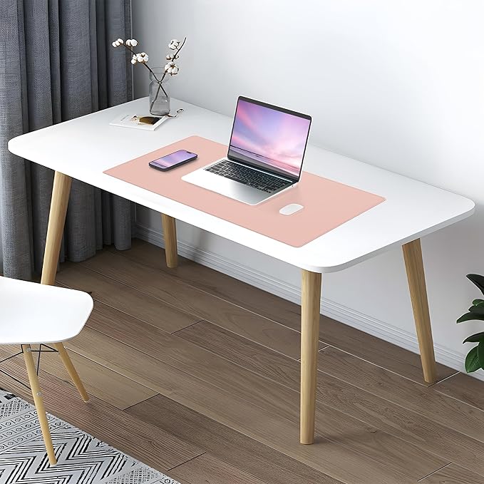 AFIING Dual-Sided Desk Pad, Natural Cork & PU Leather Large Mouse mats for Office and Home Work, Desk Protector Non-Slip, Waterproof, Easy Clean (Pink, 23.6" x 13.7")