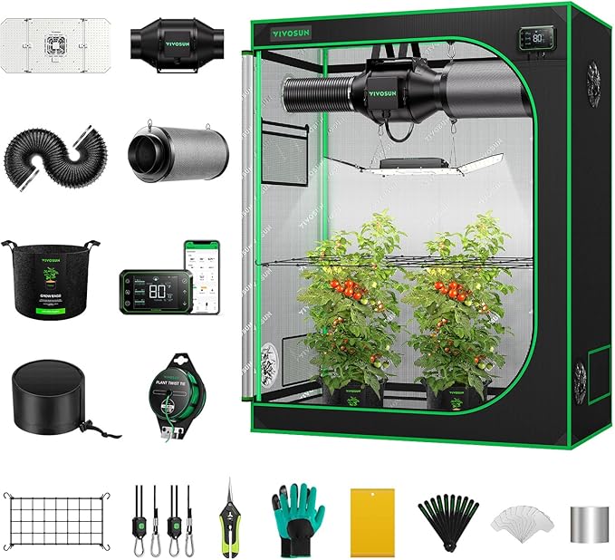 VIVOSUN GIY Smart Grow Tent System 4x2, WiFi-Integrated Grow Tent Kit, with Automate Ventilation and Circulation, Schedule Full Spectrum 200W LED Grow Light, and GrowHub E42A Controller