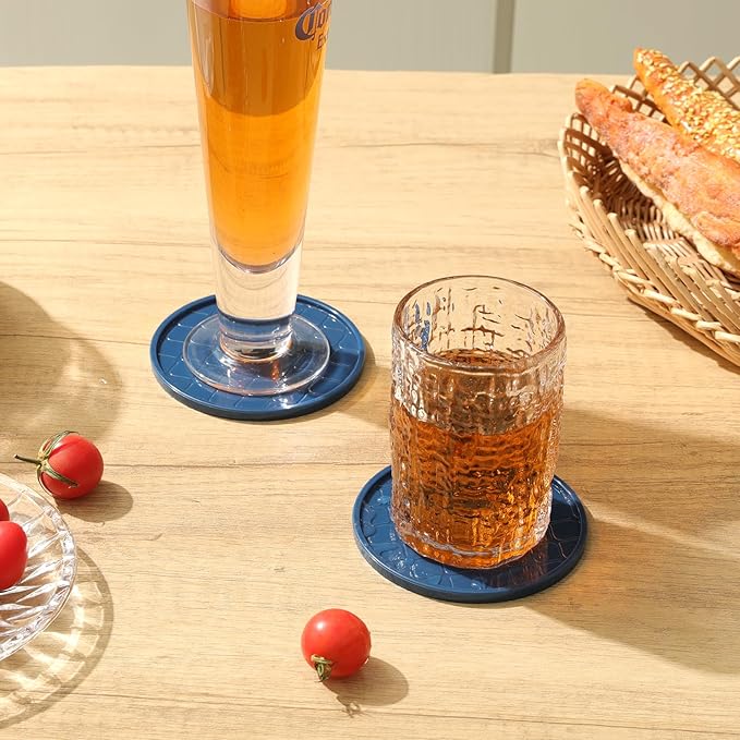 Coasters Set of 8,Hot or Cold Drink Coasters with Holder,Modern Style Coffee Table Coaster,Suitable for Kinds Cups Beer,Drink,Anti-Overflow Tabletop Protection (Navy Blue, 8pcs)