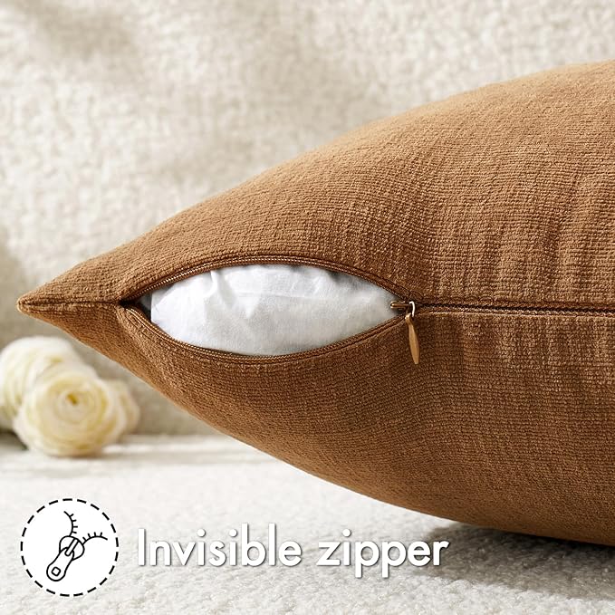 MIULEE Bronze Couch Pillow Covers 18x18 Inch, Set of 2 Soft Chenille Fall Decorative Square Throw Pillow Covers Farmhouse for Sofa Living Room Bed