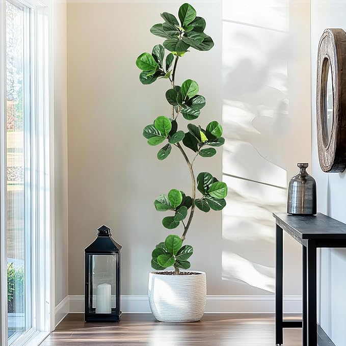GarveeHome Artificial Fiddle Leaf Fig Tree - 7FT Fake Plant with Black Nursery Planter, Large Floor Plants for Home or Office Decor - Artificial Plants Indoor Outdoor,Housewarming Gift