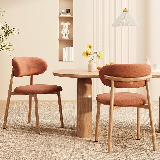 Kitchen Dining Chairs Set of 4 Modern Soft Linen Farmhouse Dining Room Chair with Metal Legs, Orange/Original