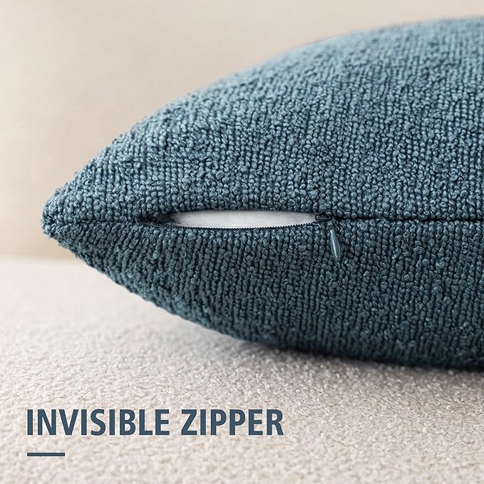 Foindtower Pack of 2 Textured Boucle Throw Pillow Covers Accent Solid Pillow Cases Cozy Soft Decorative Couch Cushion Case for Chair Sofa Bedroom Living Room Home Decor 18x18 Inch Misty Blue