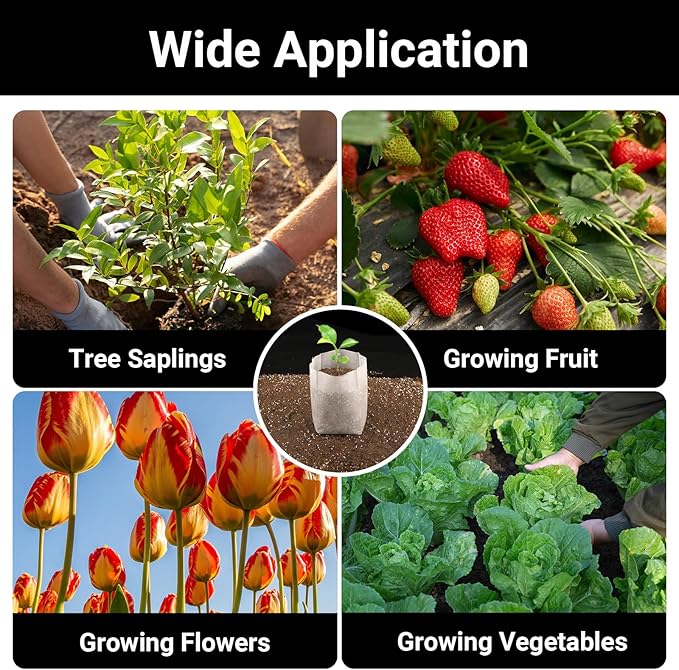 Plant Nursery Bags, 200 pcs 9.8 x 11 in Non-Woven Fabric Seedling Bags Plants Pouch, Plant Grow Bags for High Seedling Survival Planting Growing Flowers Fruit Tree Seed Starting