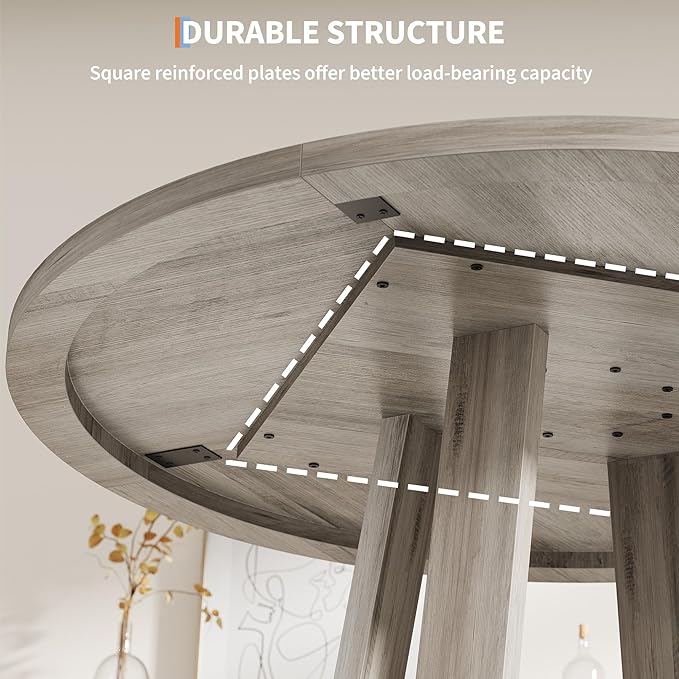 GAOMON Round Dining Table for 4-6, 47" Circle Dining Room Table with Sturdy Cross Base, Farmhouse Wood Dinner Table for Apartment Kitchen Living Room, Grey (Table Only)