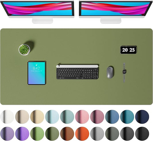 Aothia Faux Leather Desk Mat – Large Mouse Pad, Non-Slip PU Leather Blotter, Waterproof Writing Surface for Office and Home (Olive Green, 47.2" x 23.6")