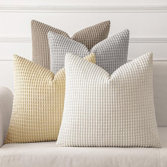 MIULEE Neutral Harmony Decorative Pillow Covers 20x20 Inch Set of 4 Rustic Farmhouse Boho Soft Throw Pillows Corduroy Couch Pillowcases Nordic Home Decor for Sofa Living Room Bed