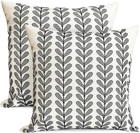 Decorative Throw Pillow Covers Set of 2 Black Pillow Covers 18x18 Inch Throw Pillow Cover Linen Pillowcase Modern Boho Farmhouse Outdoor Pillow Covers for Couch Sofa Bed Living Room