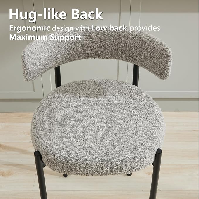 24'' Boucle Bar Stools Set of 3, Grey Bar Stools with Backs, Counter Height Bar Height Stools for Kitchen Island, Upholstered Bar Chairs