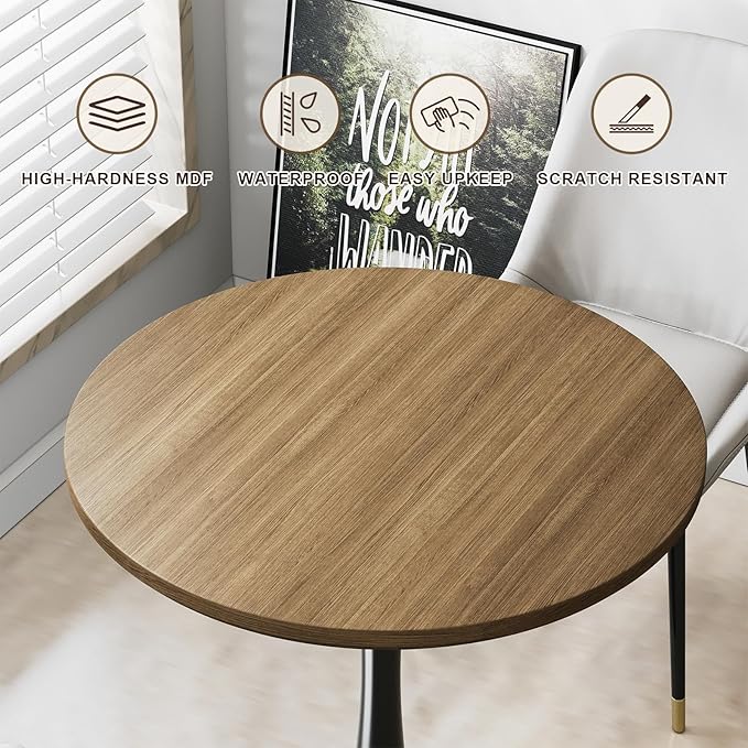 24" Small Tulip Table for 2 Person, Walnut Wood Round Dining Table for Kitchen, Mid Century Modern Table with Metal Pedestal Base for Cafe, Pub, Bar, Living Room, Bar, 24 inch Circle Bistro Tables
