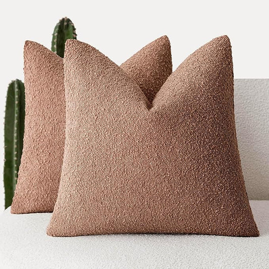 Foindtower Set of 2, Decorative Textured Boucle Throw Pillow Covers Accent Solid Pillow Cases Neutral Couch Cushion Case for Chair Sofa Bedroom Living Room Home Decor 24x24 Inch Dusty Orange Hazel