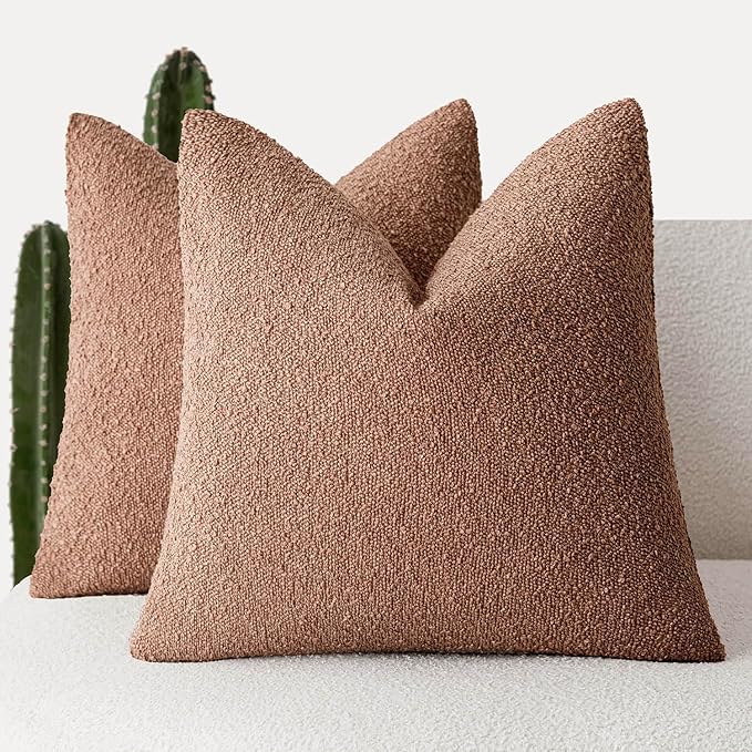 Foindtower Pack of 2, Decorative Textured Boucle Throw Pillow Covers Accent Solid Pillow Cases Cozy Soft Couch Cushion Case for Chair Sofa Bedroom Living Room Home Decor 22x22 Inch Dusty Orange Hazel