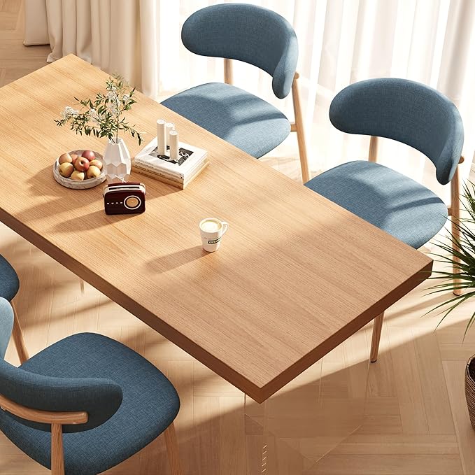 Kitchen Dining Chairs Set of 6 Modern Soft Linen Farmhouse Dining Room Chair with Metal Legs, Blue/Original