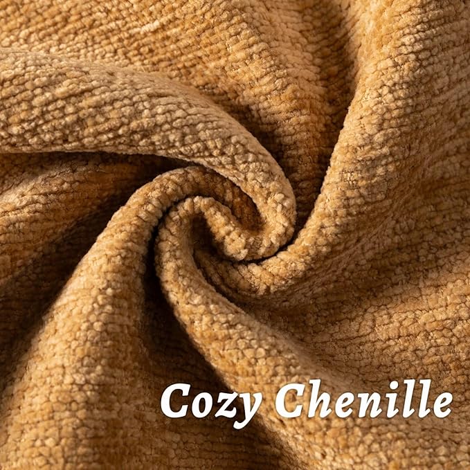 Mustard Yellow Decorative Throw Pillow Covers 26x26 Inch Set of 2 Cozy Soild Chenille Cushion Cases Soft Textured Square Couch Pillows Cover Boho Accent Farmhouse Pillowcases for Bed