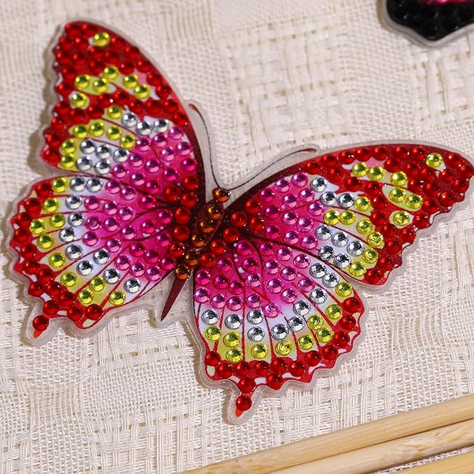 Yanfairy 8 Pcs Butterfly Diamond Painting Kits, Diamond Art Kits for Garden Decor, Butterfly Stakes Gem Art Kits Art and Crafts for Adults, Diamond Dots Painting with Diamond Home Decor