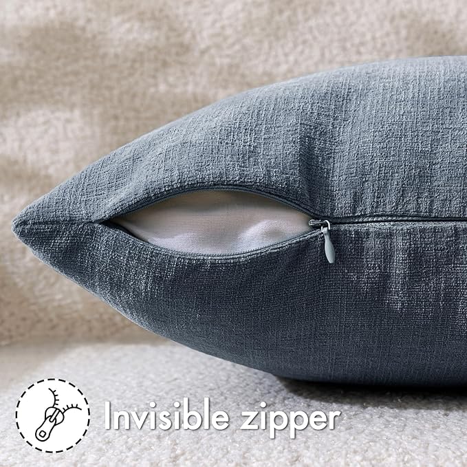 MIULEE Dark Grey Blue Couch Pillow Covers 18x18 Inch, Set of 2 Soft Chenille Decorative Square Throw Pillow Covers Farmhouse for Sofa Living Room Bed