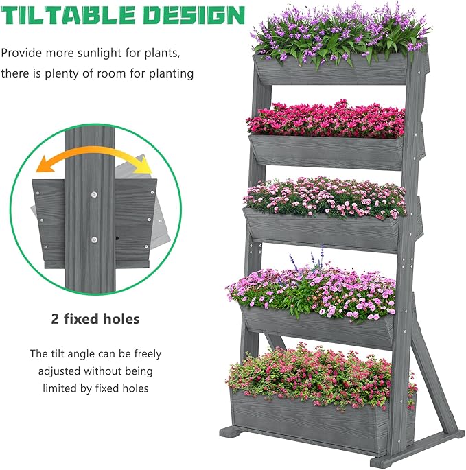DoCred Vertical Wooden Raised Garden Bed, 5 Tier Garden Planters Freestanding Wood Plant Stand Flower Rack Wooden Planter Box for Plants Herbs Flowers Vegetables Outdoor Indoor Gardening