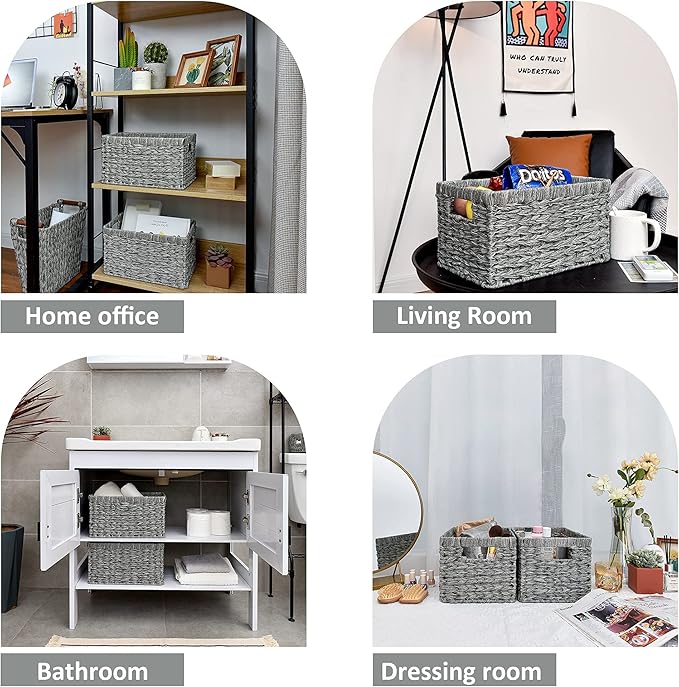 GRANNY SAYS Wicker Baskets with Handles - Gray Storage Baskets (2-Pack) for Organizing Cabinet, Coffee Table