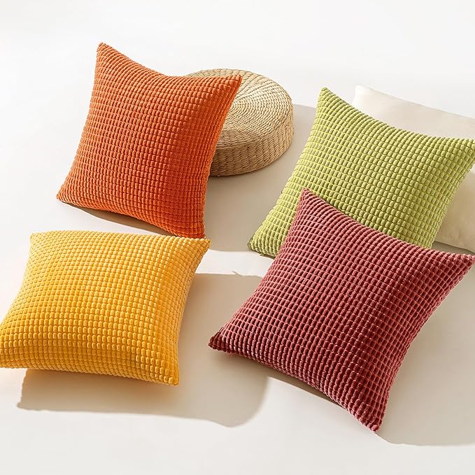 MIULEE Fall Decorative Pillow Covers 20x20 Inch Set of 4 Burnt Orange Green Gradient Series Boho Farmhouse Home Decor Couch Throw Pillows Summer Modern Corduroy Pillowcases for Sofa Living Room Bed