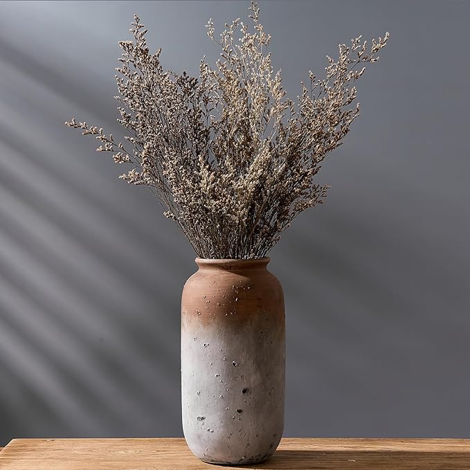 Ceramic Farmhouse Vase for Decor | 11.5 Inch Large Ceramic Rustic Vintage Flower Pottery Vase for Home Countertop, Living Room, Shelf, Centerpiece and Table Deocration, Brown